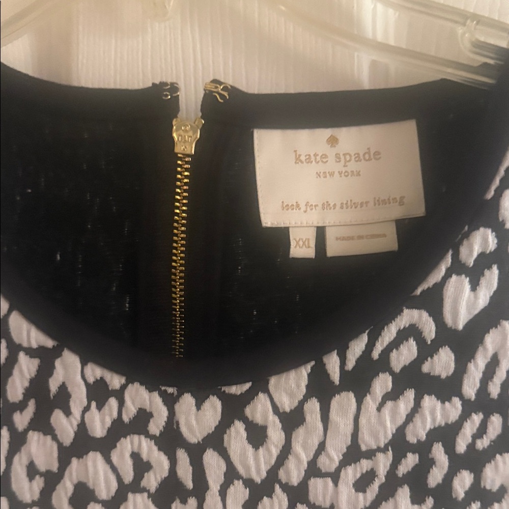 Kate Spade Black and White Animal Print Top with Gold Zipper